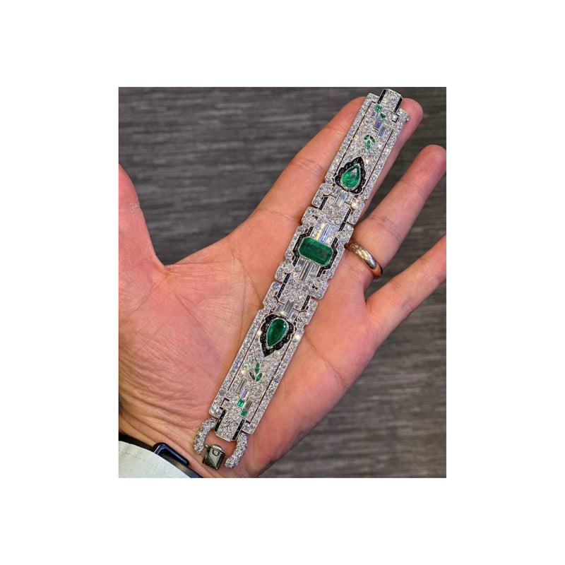 Oscar Heyman Art Deco Emerald Onyx & Diamond Bracelet