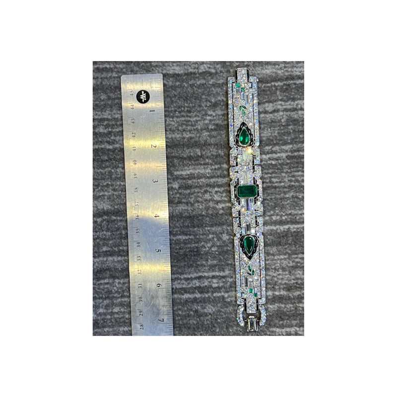 Oscar Heyman Art Deco Emerald Onyx & Diamond Bracelet