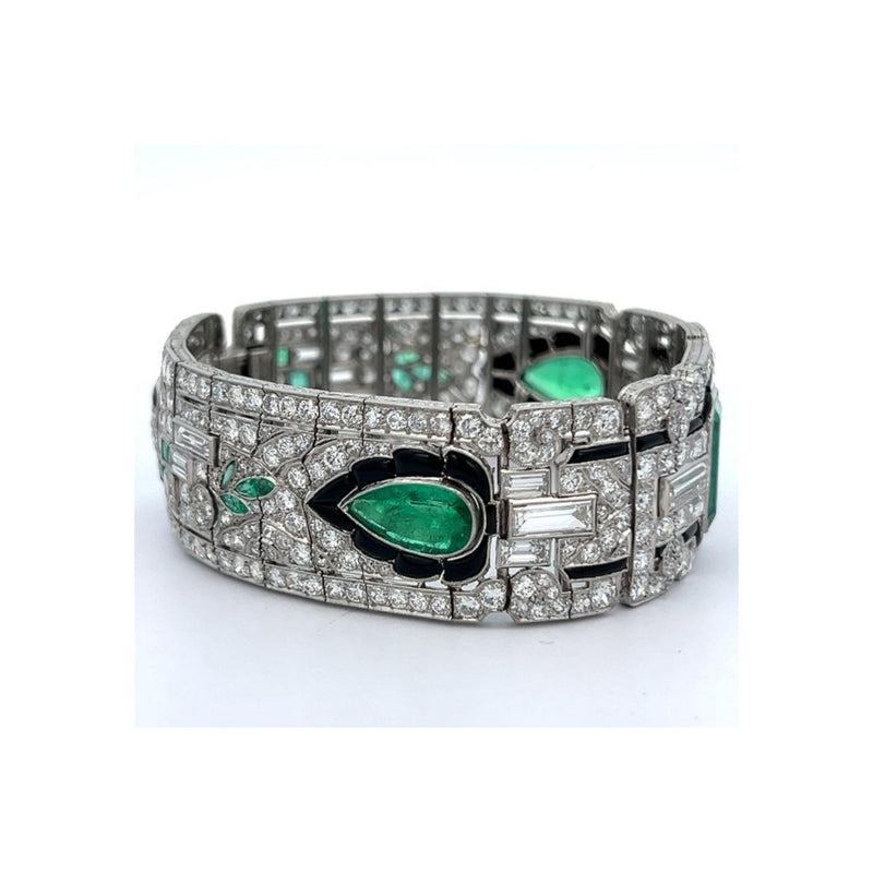 Oscar Heyman Art Deco Emerald Onyx & Diamond Bracelet