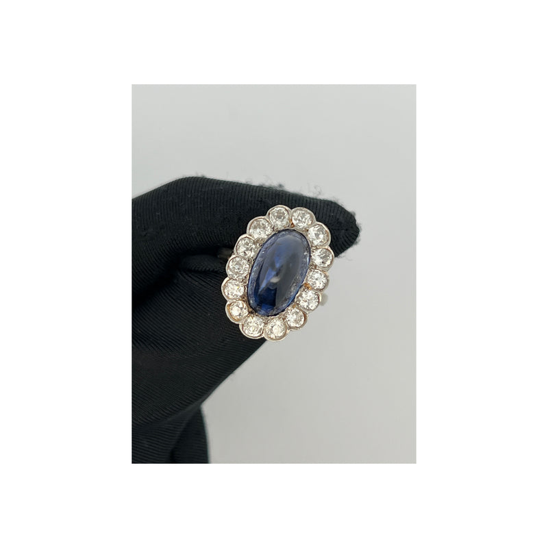 Cabochon Sapphire and Diamond Ring