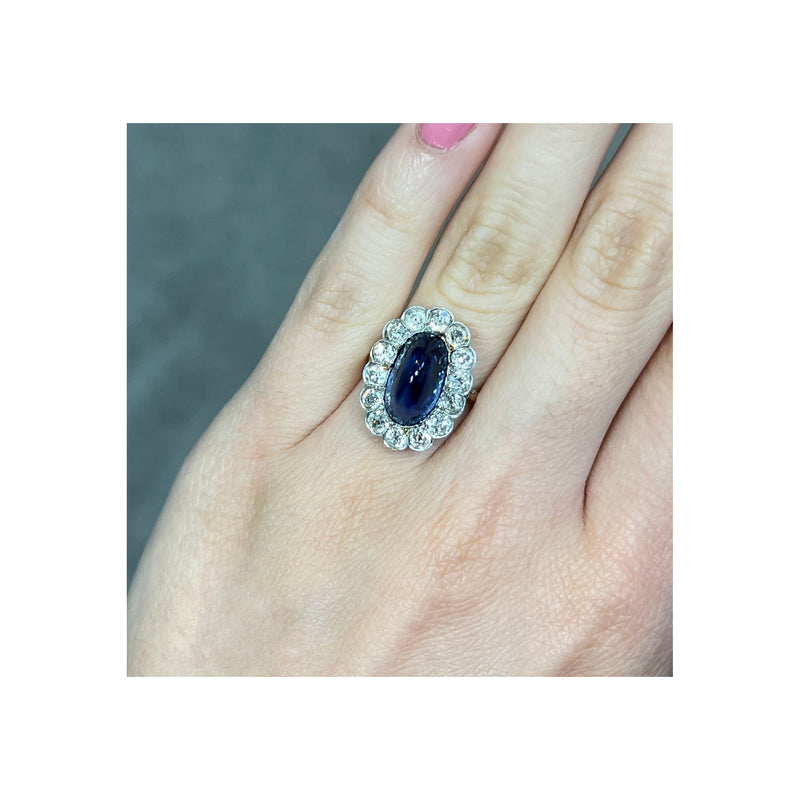 Cabochon Sapphire and Diamond Ring