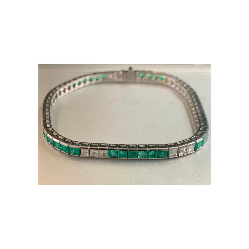 Art Deco Emerald & Diamond Tennis Bracelet