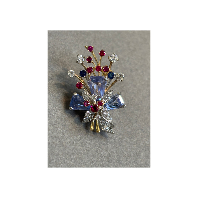 Tiffany & Co Multi Gem Flowers Earrings and Brooch Set