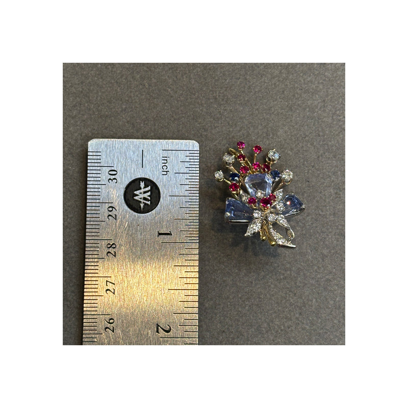Tiffany & Co Multi Gem Flowers Earrings and Brooch Set