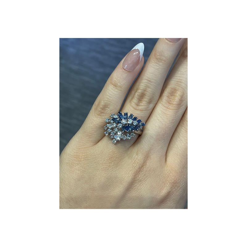 Sapphire and Diamond Cluster Ring