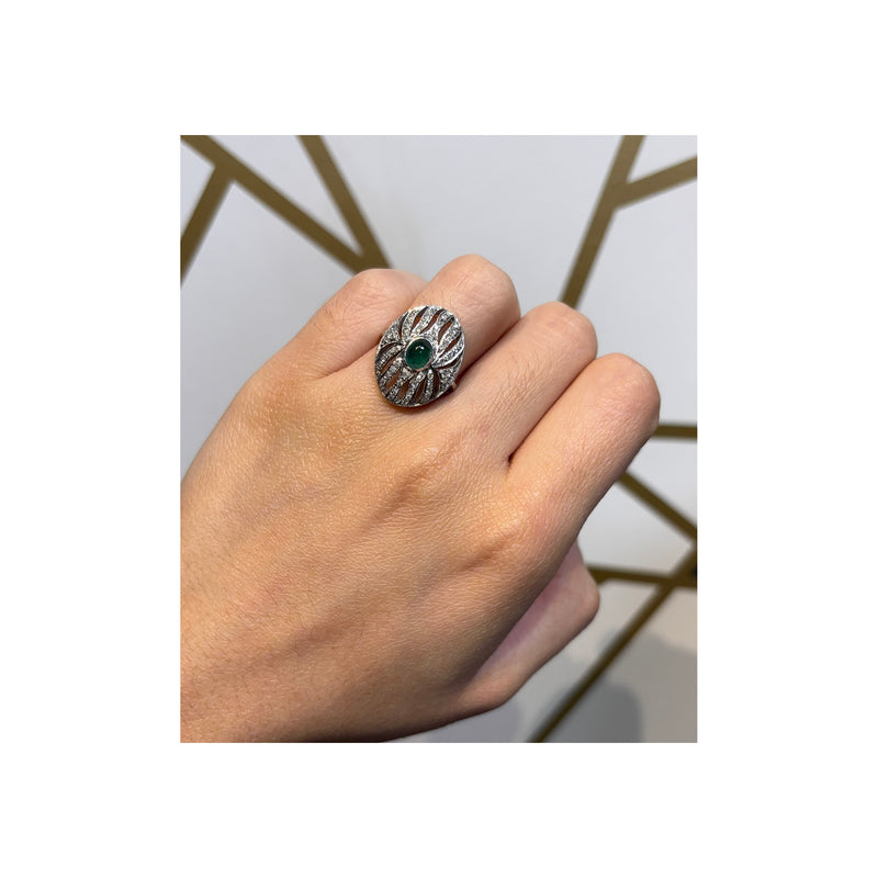 Cabochon Emerald and Diamond Ring