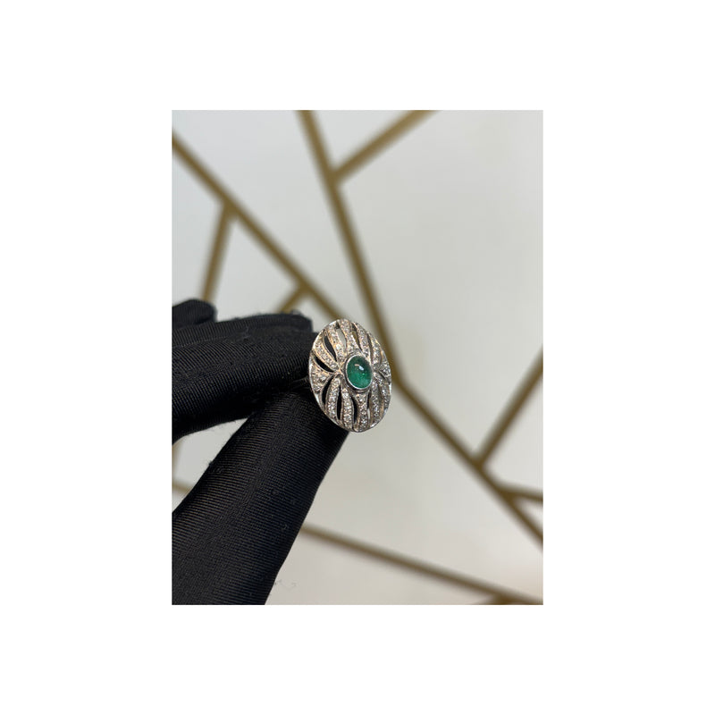 Cabochon Emerald and Diamond Ring