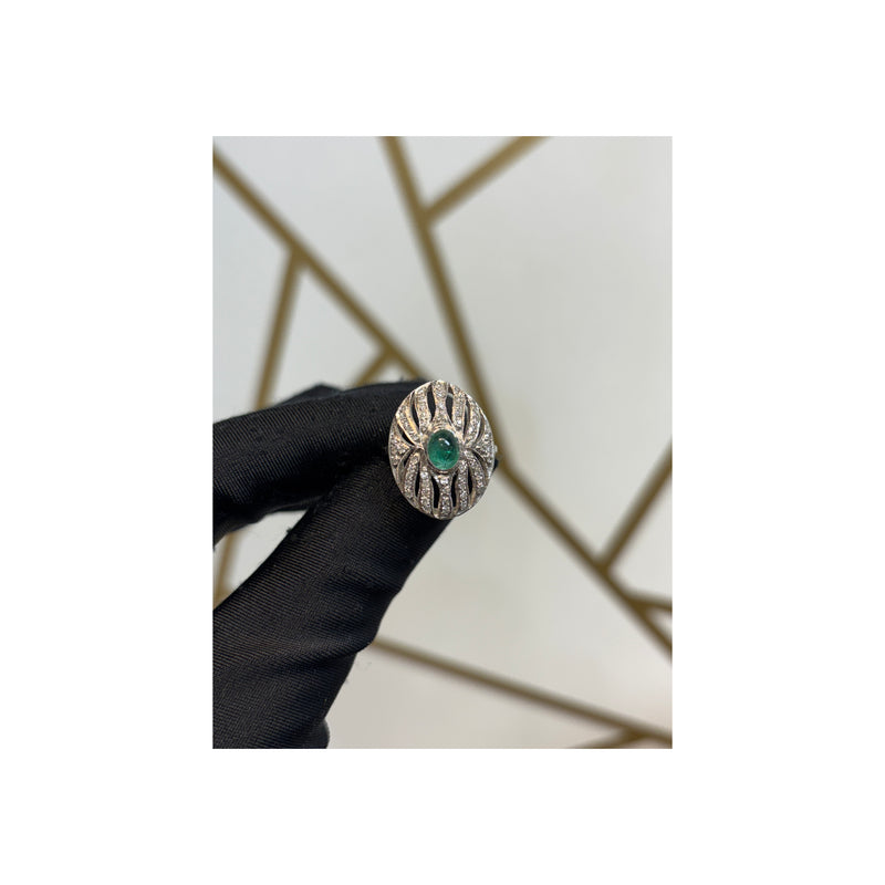 Cabochon Emerald and Diamond Ring