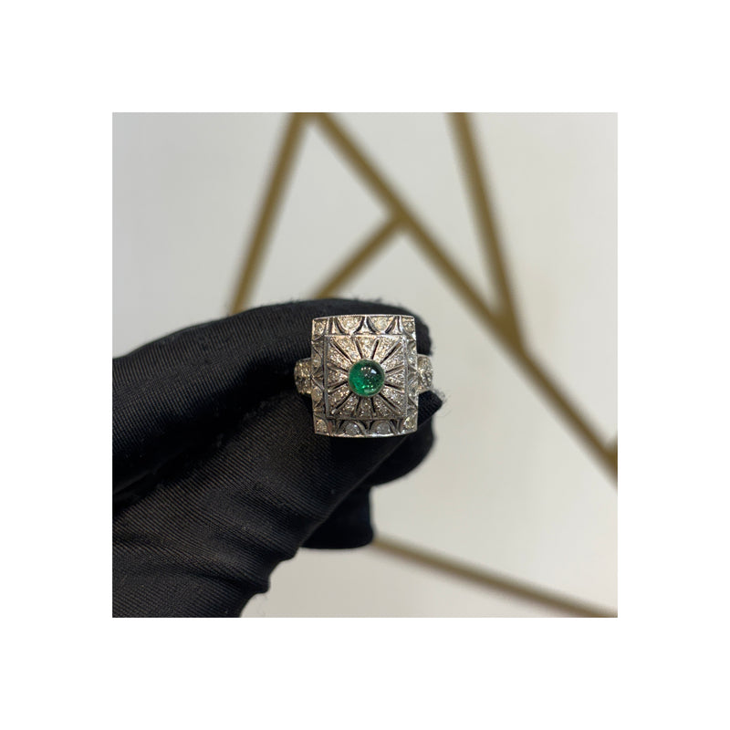Cabochon Emerald and Diamond Ring