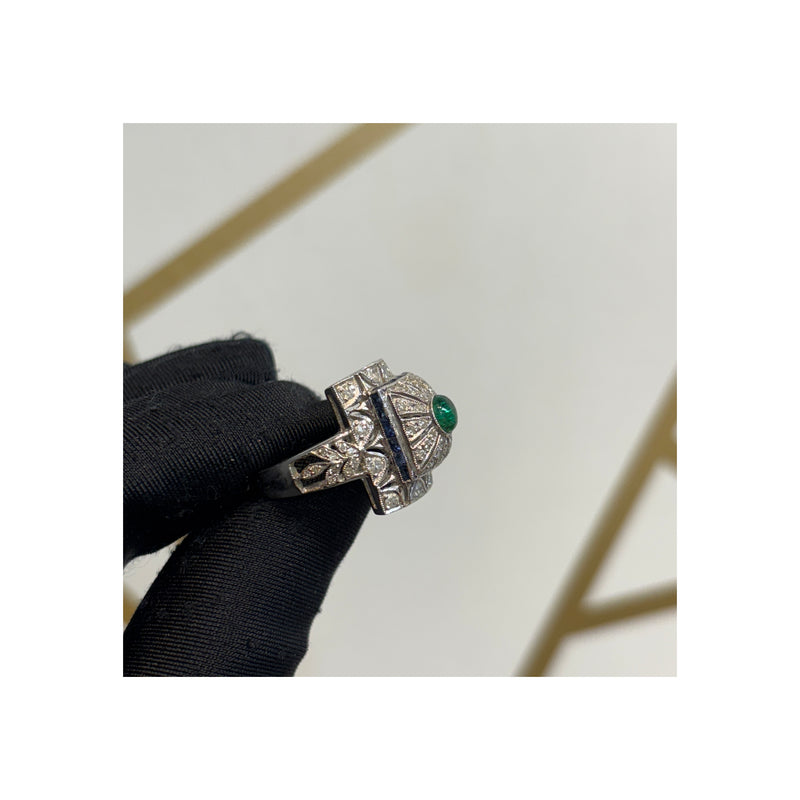 Cabochon Emerald and Diamond Ring