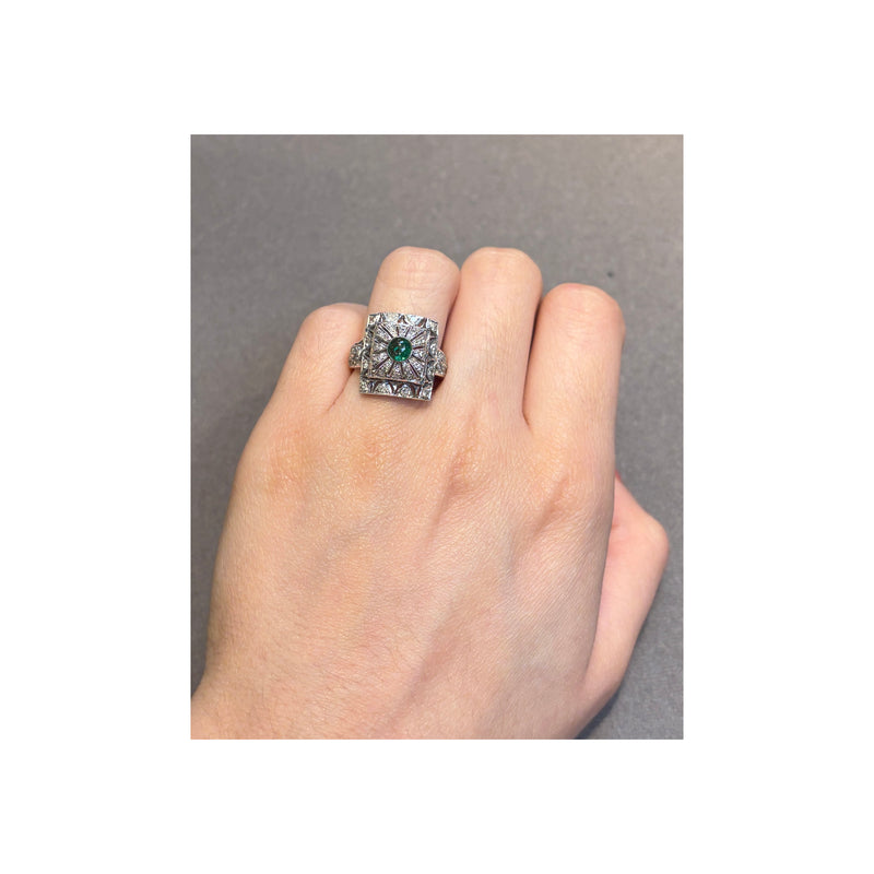 Cabochon Emerald and Diamond Ring
