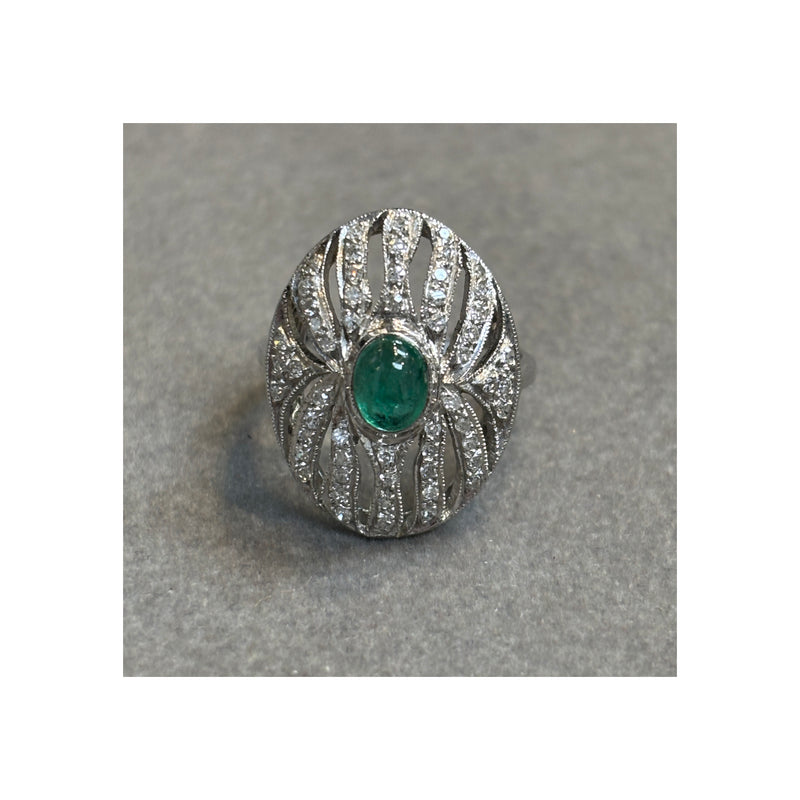 Cabochon Emerald and Diamond Ring