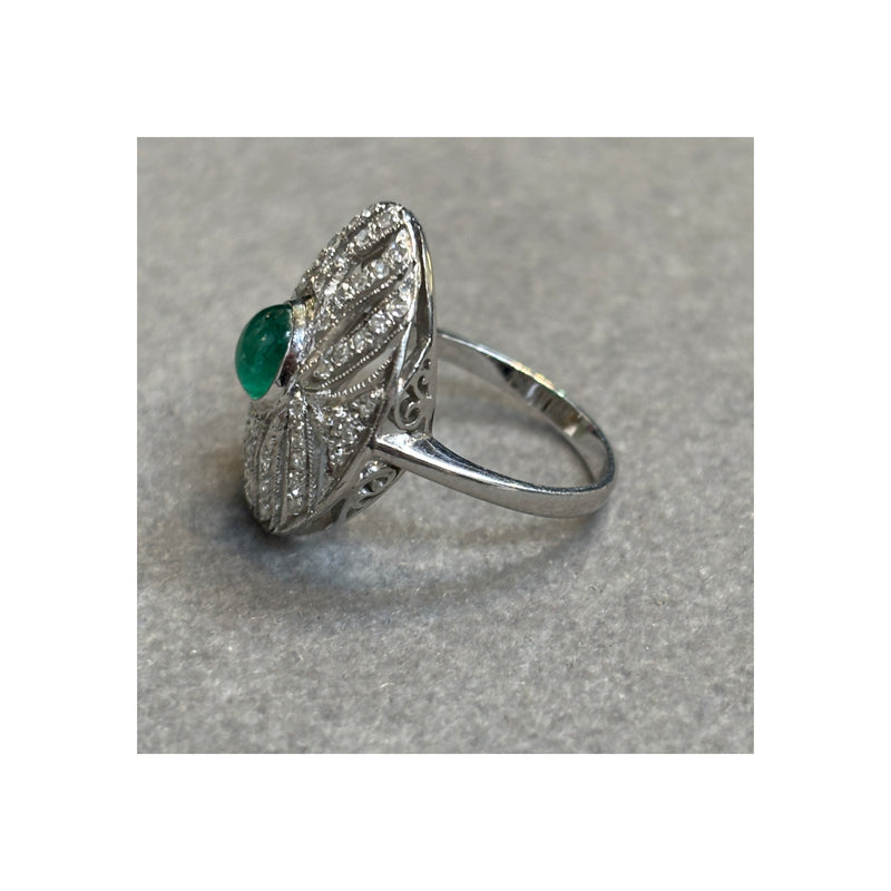 Cabochon Emerald and Diamond Ring