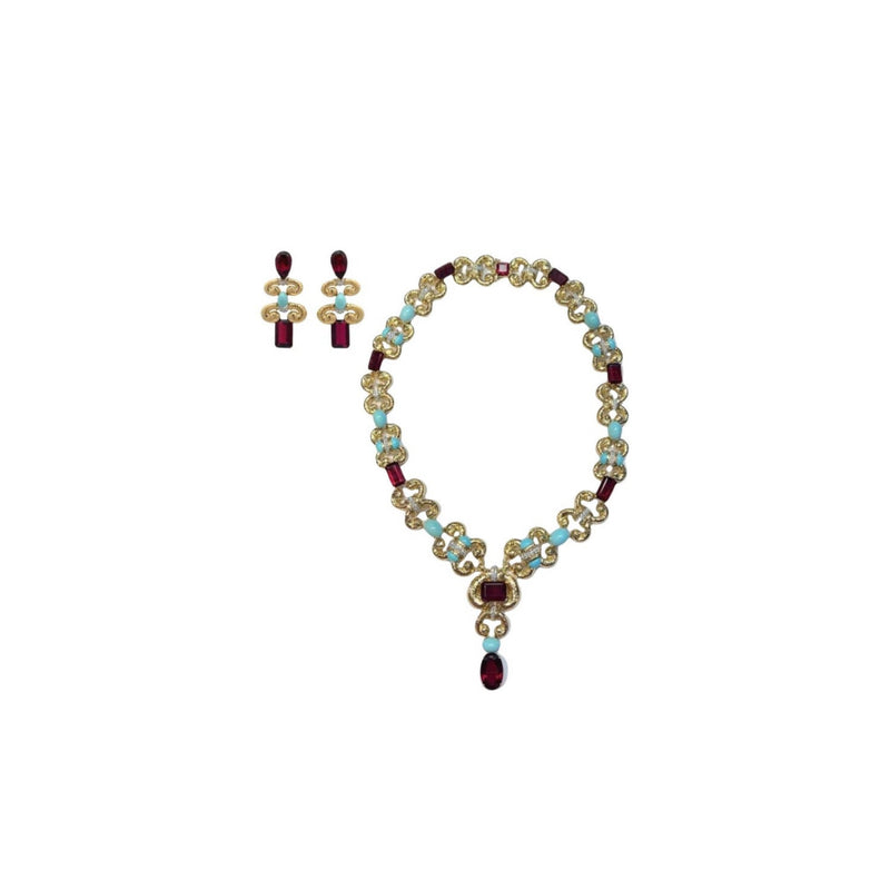 David Webb Rubellite &amp; Turquoise Diamond Necklace &amp; Earrings Set