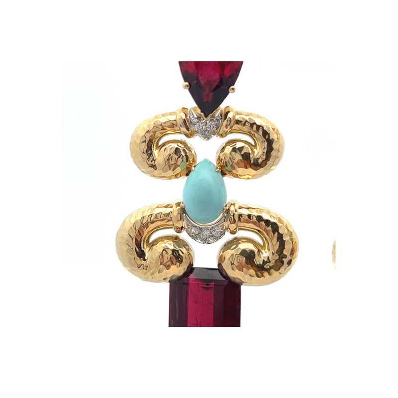 David Webb Rubellite &amp; Turquoise Diamond Necklace &amp; Earrings Set