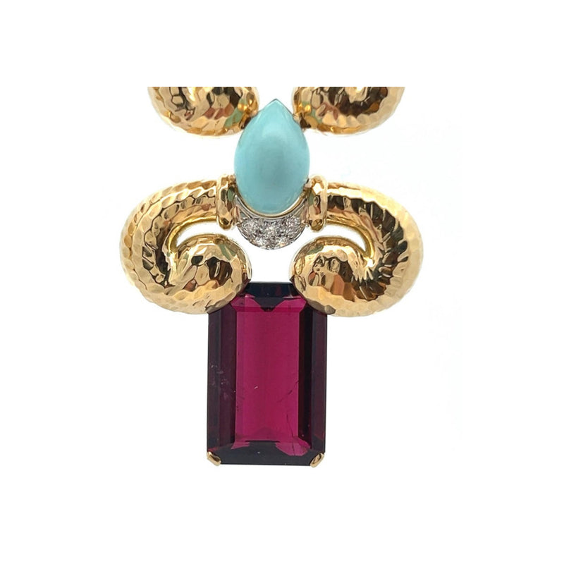 David Webb Rubellite &amp; Turquoise Diamond Necklace &amp; Earrings Set