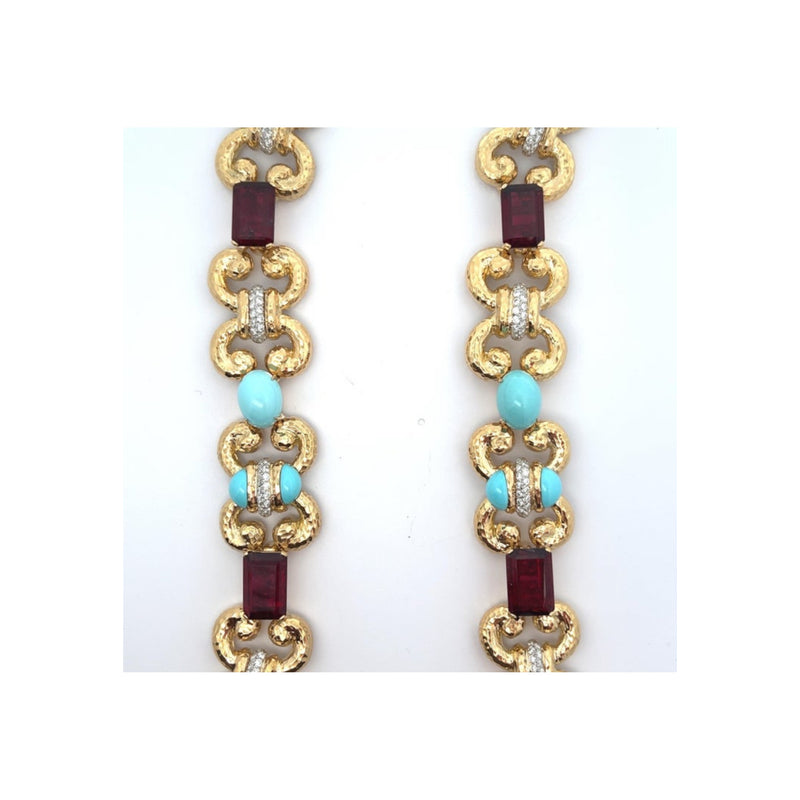 David Webb Rubellite &amp; Turquoise Diamond Necklace &amp; Earrings Set