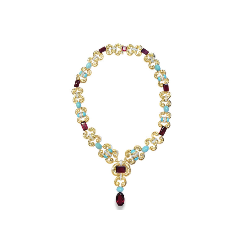 David Webb Rubellite &amp; Turquoise Diamond Necklace &amp; Earrings Set