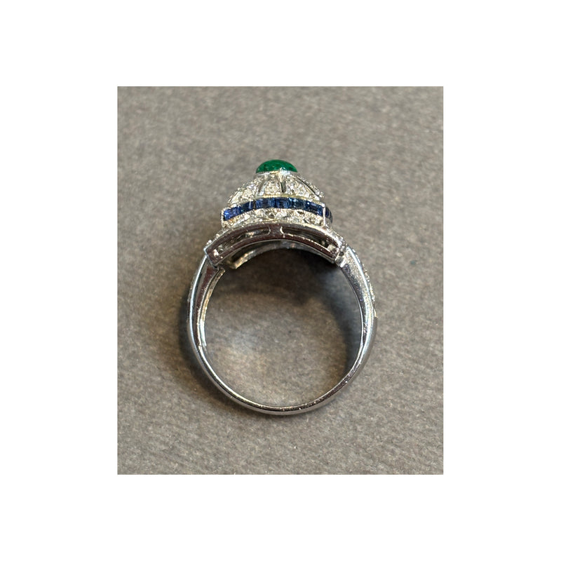 Cabochon Emerald and Diamond Ring