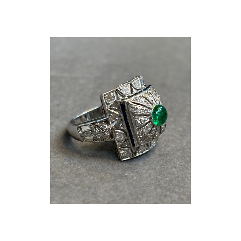 Cabochon Emerald and Diamond Ring