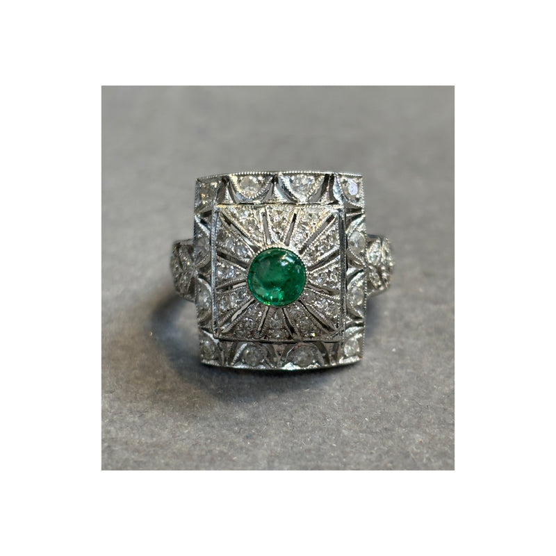 Cabochon Emerald and Diamond Ring