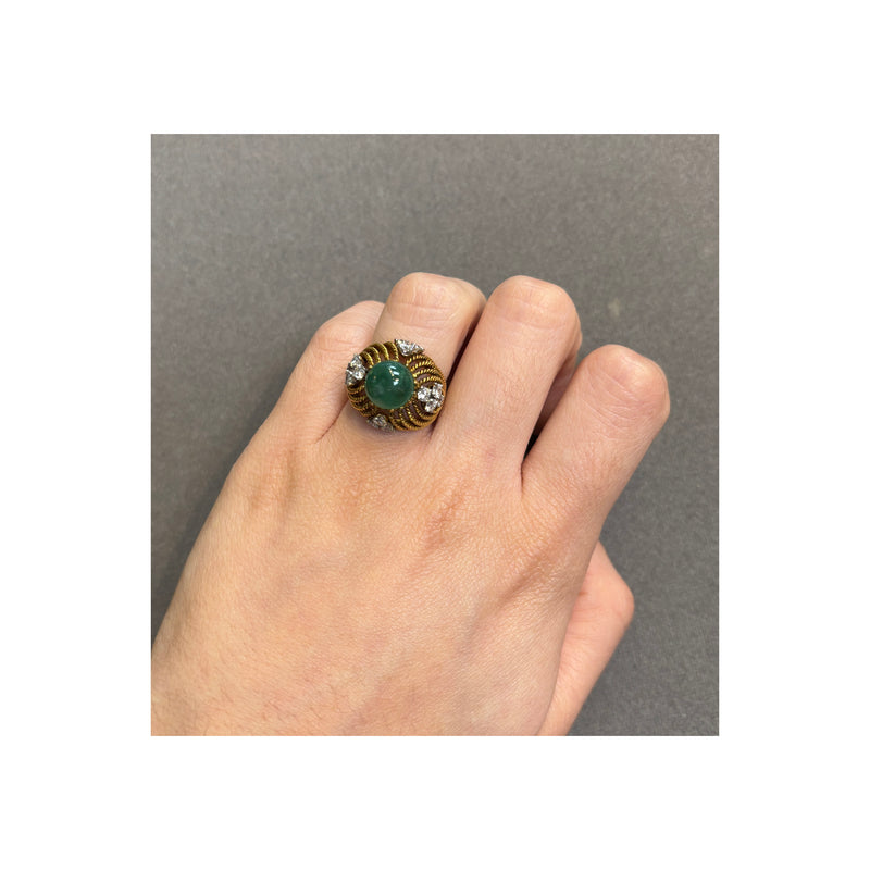 Cabochon Emerald and Diamond Cocktail Ring