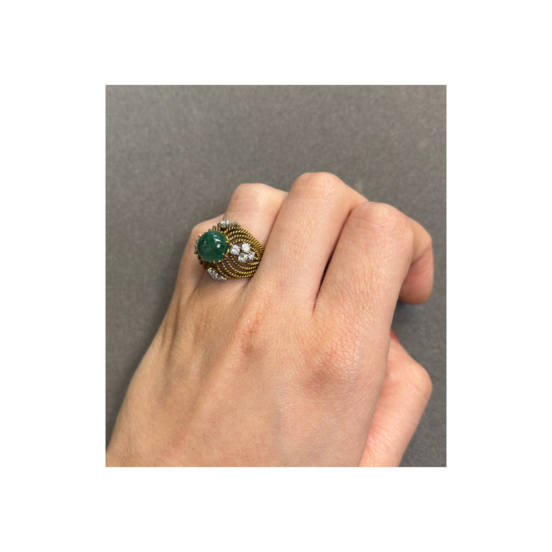 Cabochon Emerald and Diamond Cocktail Ring