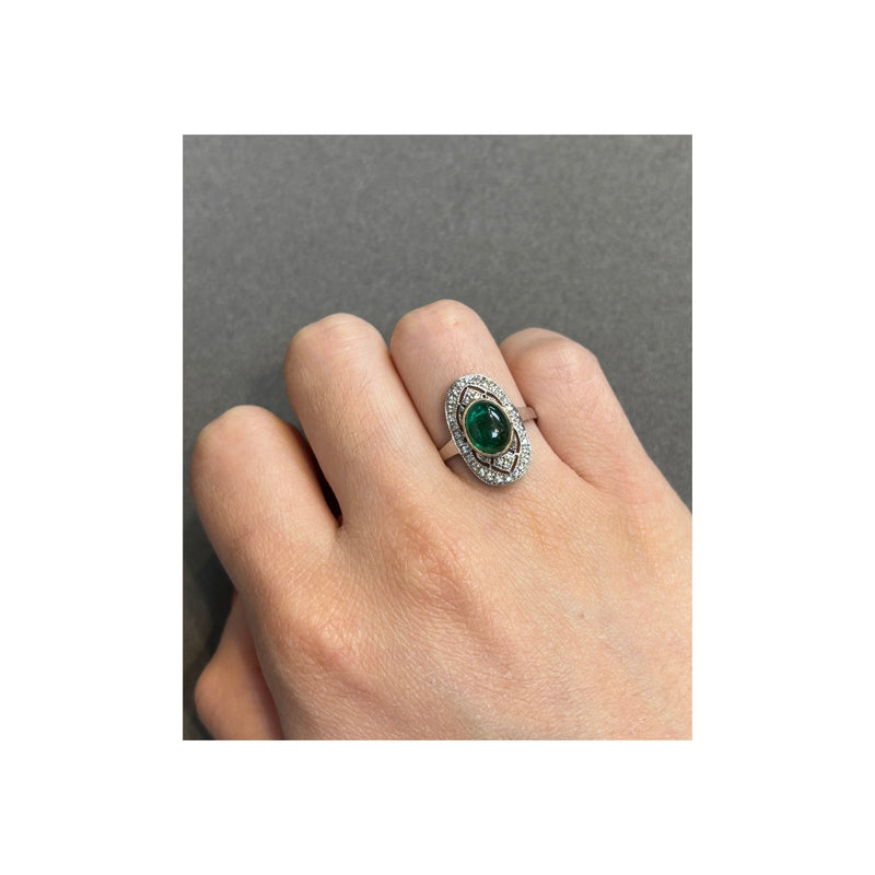 Cabochon Emerald and Diamond Ring
