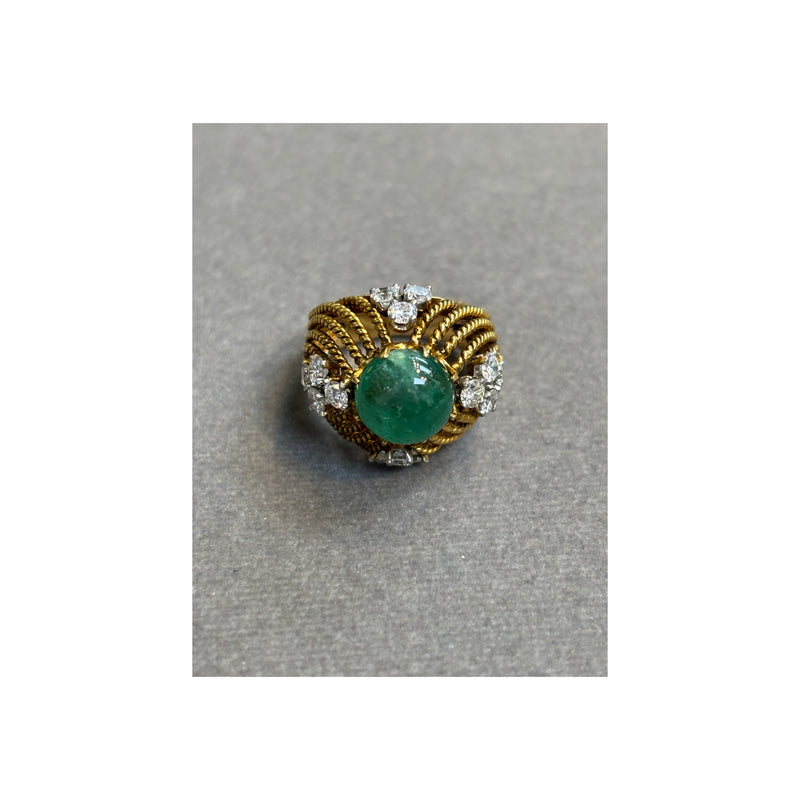 Cabochon Emerald and Diamond Cocktail Ring