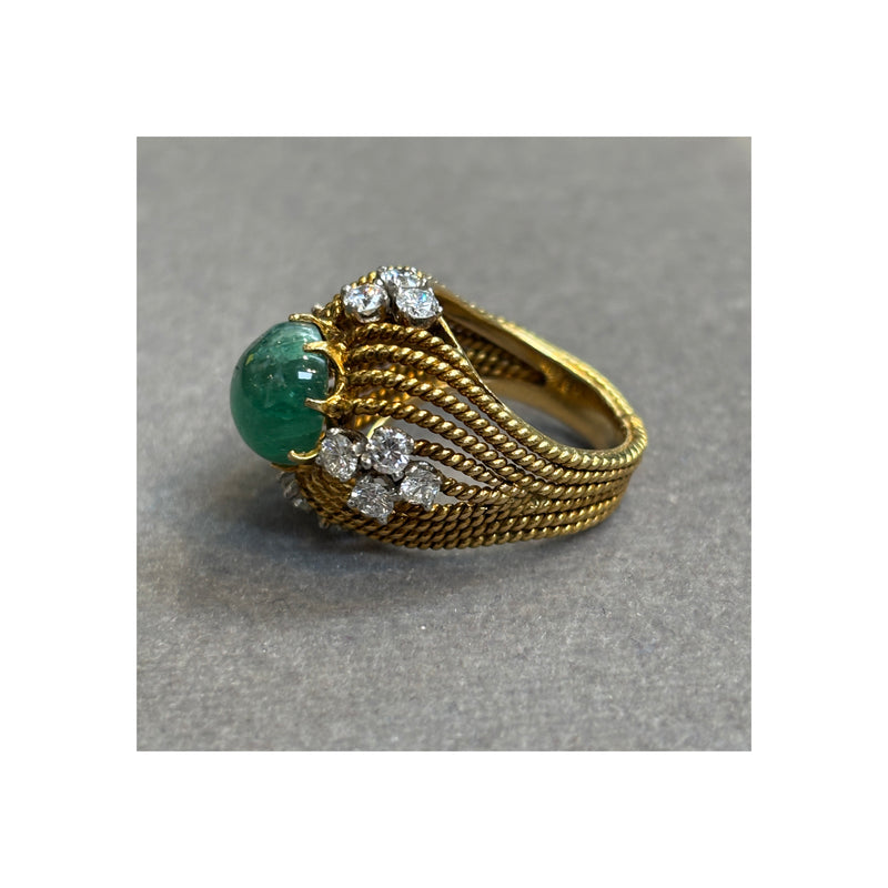 Cabochon Emerald and Diamond Cocktail Ring