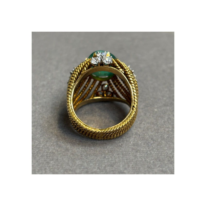 Cabochon Emerald and Diamond Cocktail Ring