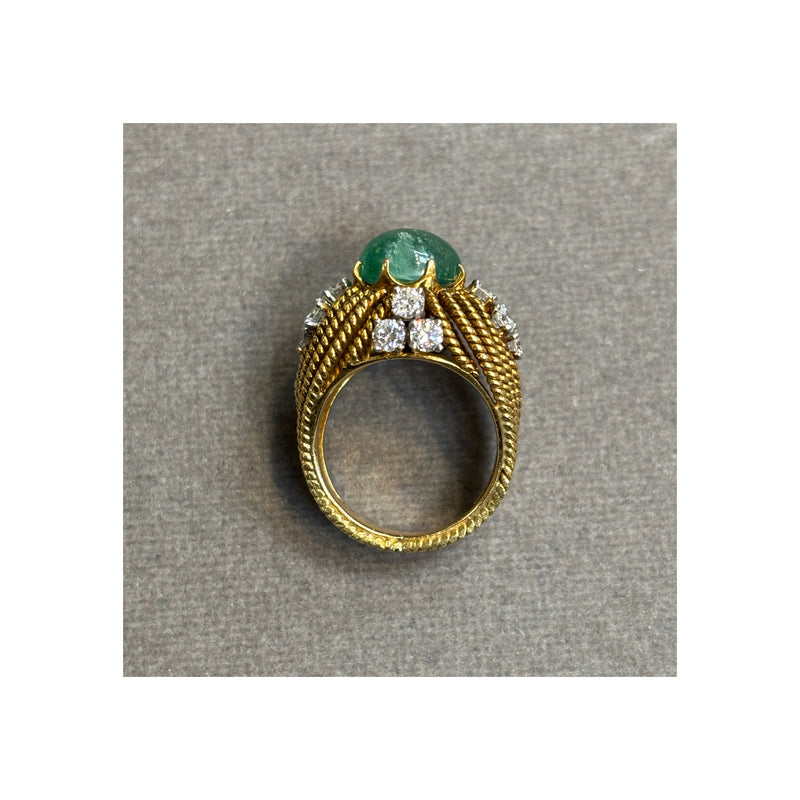 Cabochon Emerald and Diamond Cocktail Ring