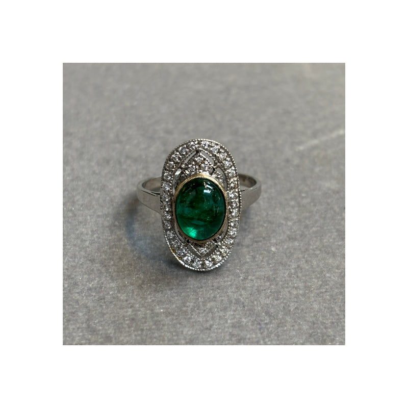 Cabochon Emerald and Diamond Ring