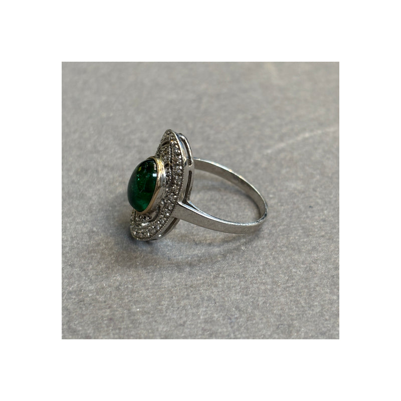 Cabochon Emerald and Diamond Ring