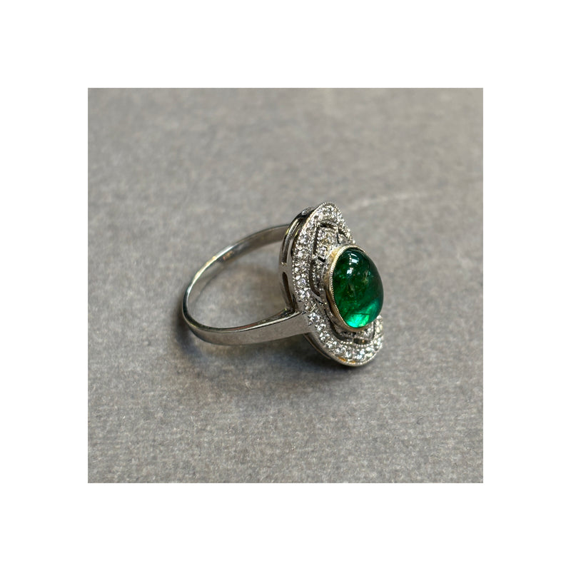 Cabochon Emerald and Diamond Ring