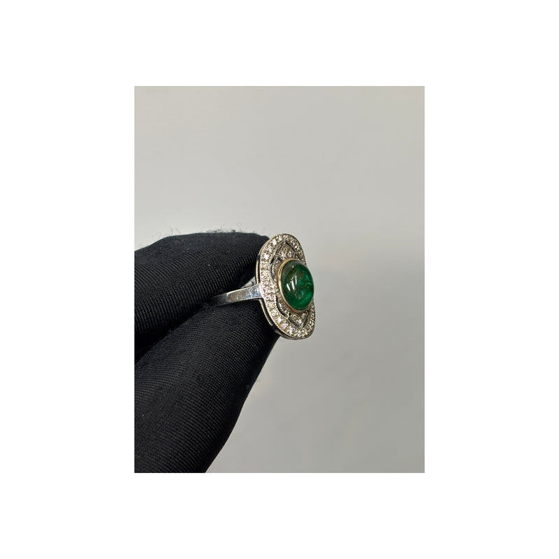 Cabochon Emerald and Diamond Ring