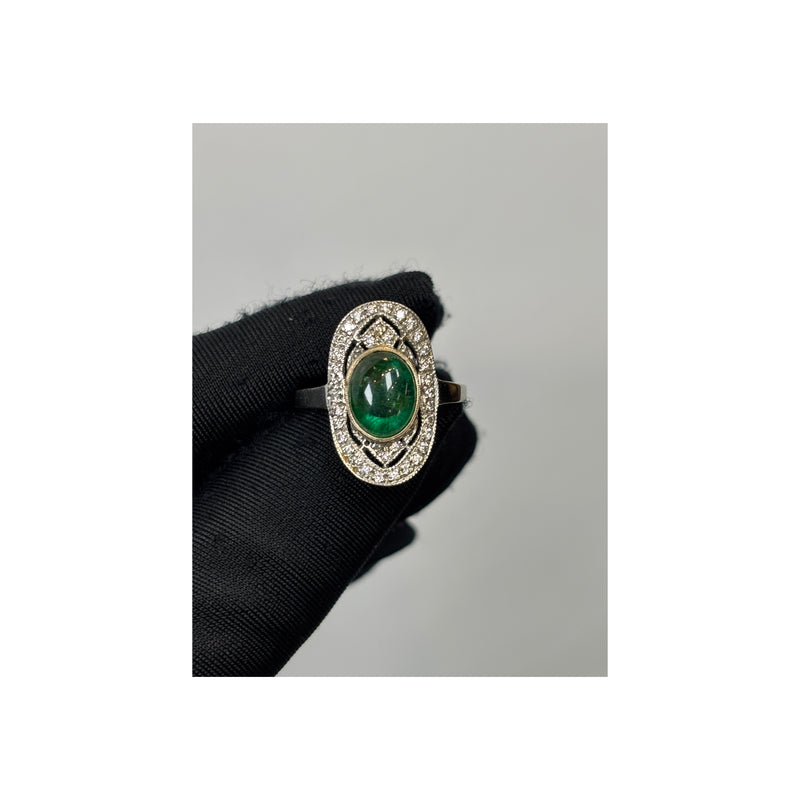 Cabochon Emerald and Diamond Ring