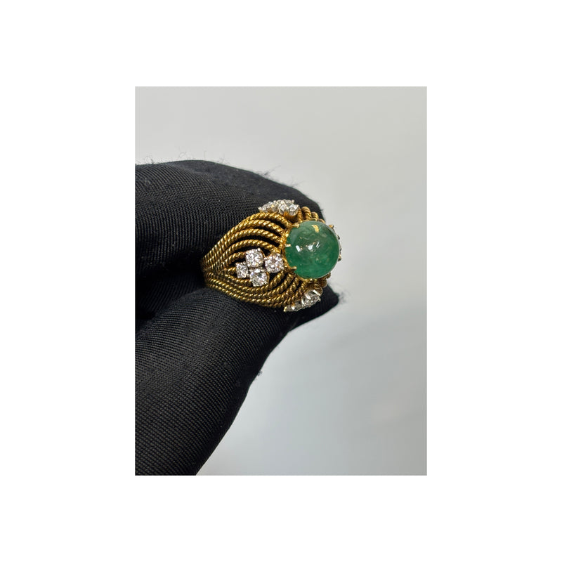 Cabochon Emerald and Diamond Cocktail Ring