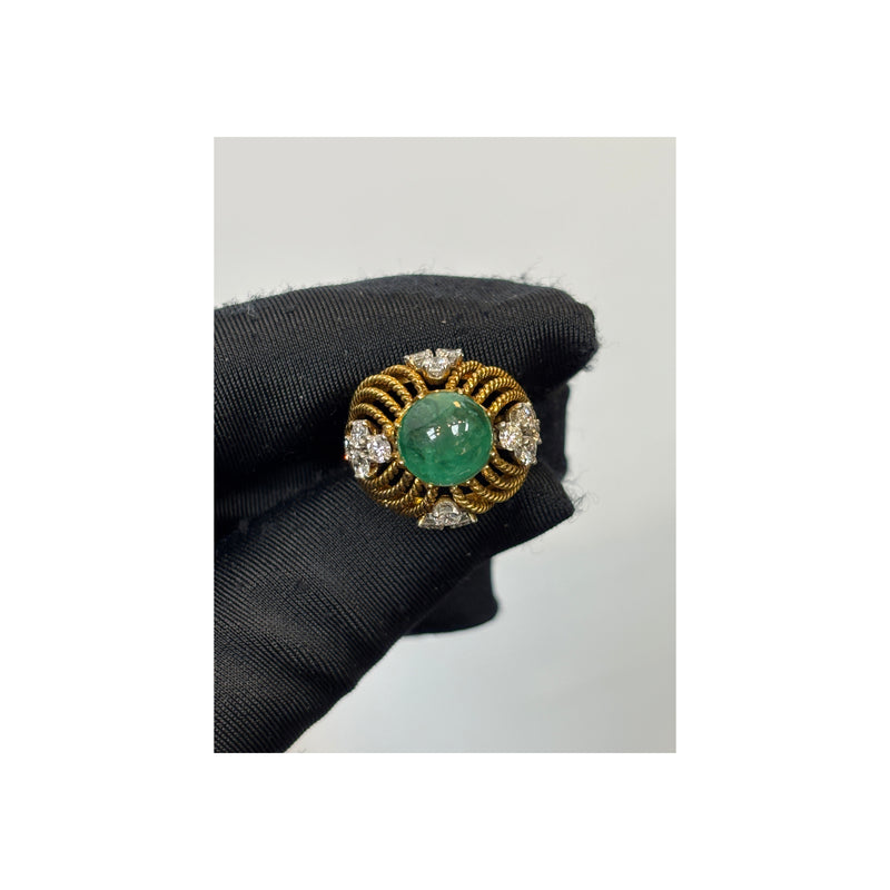 Cabochon Emerald and Diamond Cocktail Ring