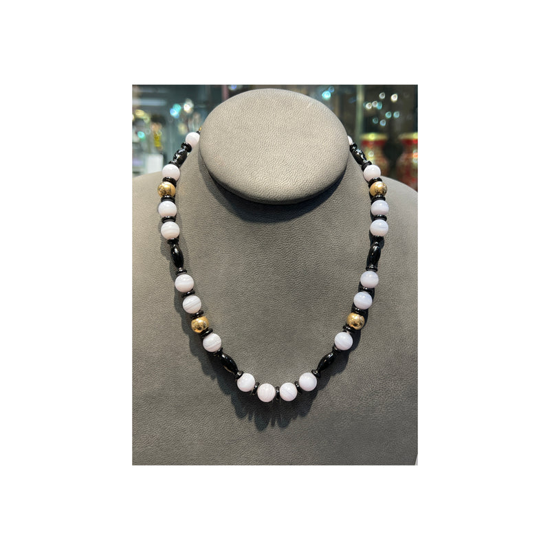 Quartz and Onyx Beaded Necklace