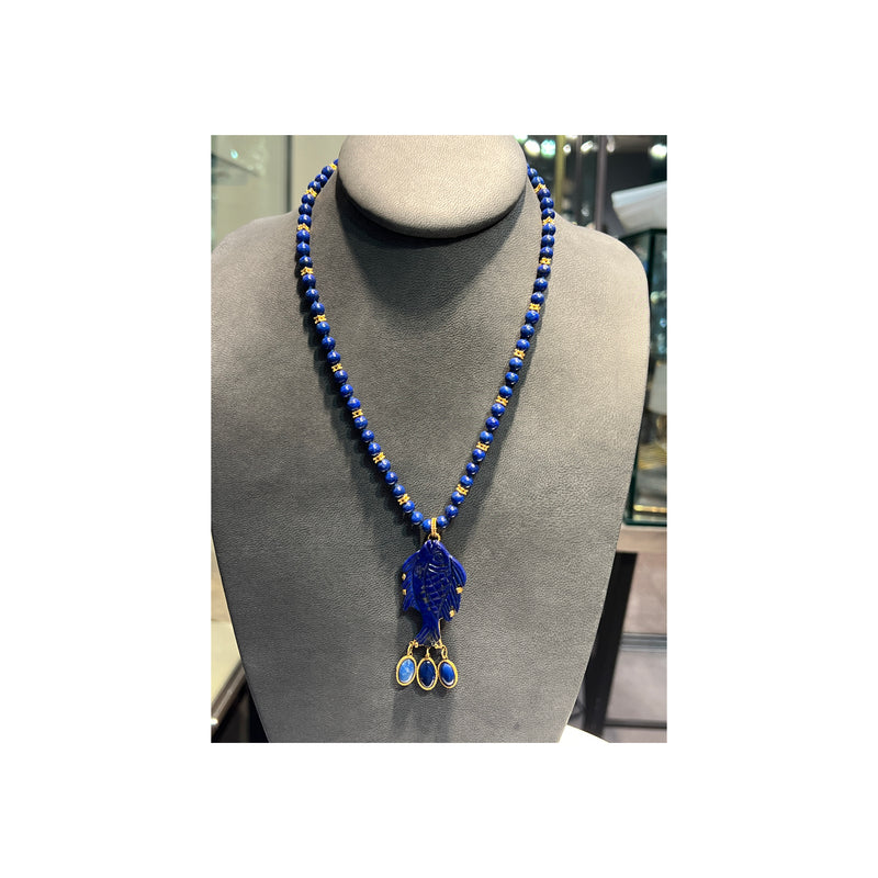 Carved Lapis Lazuli Fish Necklace