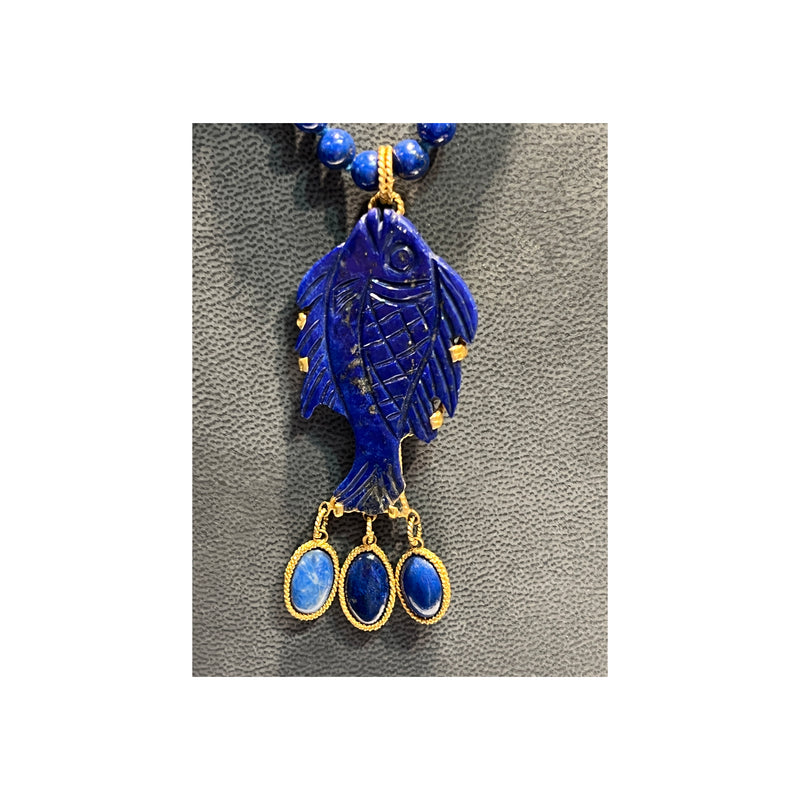 Carved Lapis Lazuli Fish Necklace