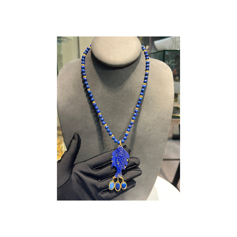 Carved Lapis Lazuli Fish Necklace