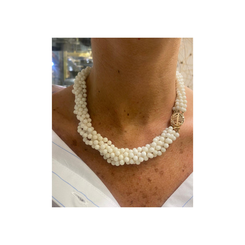 Six Strand White Coral Bead Necklace