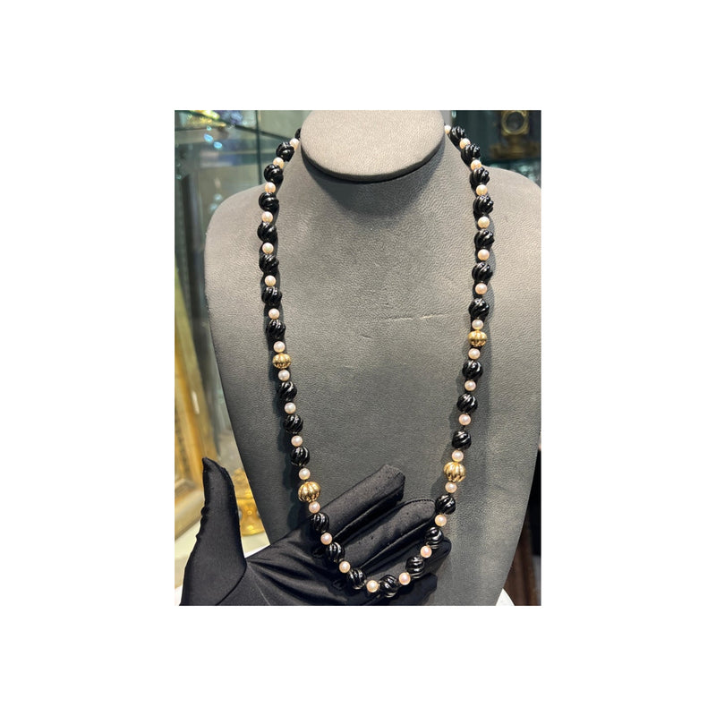 Onyx and Pearl Bead Necklace