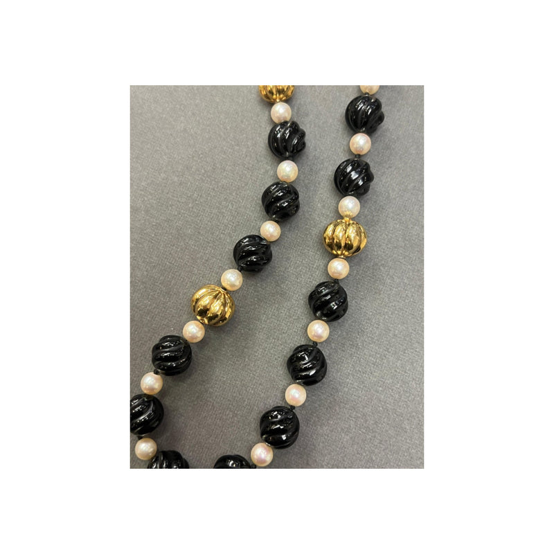 Onyx and Pearl Bead Necklace