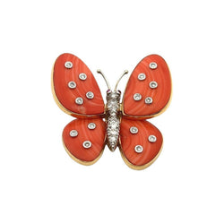 Van Cleef & Arpels Coral & Diamond Butterfly Pendant