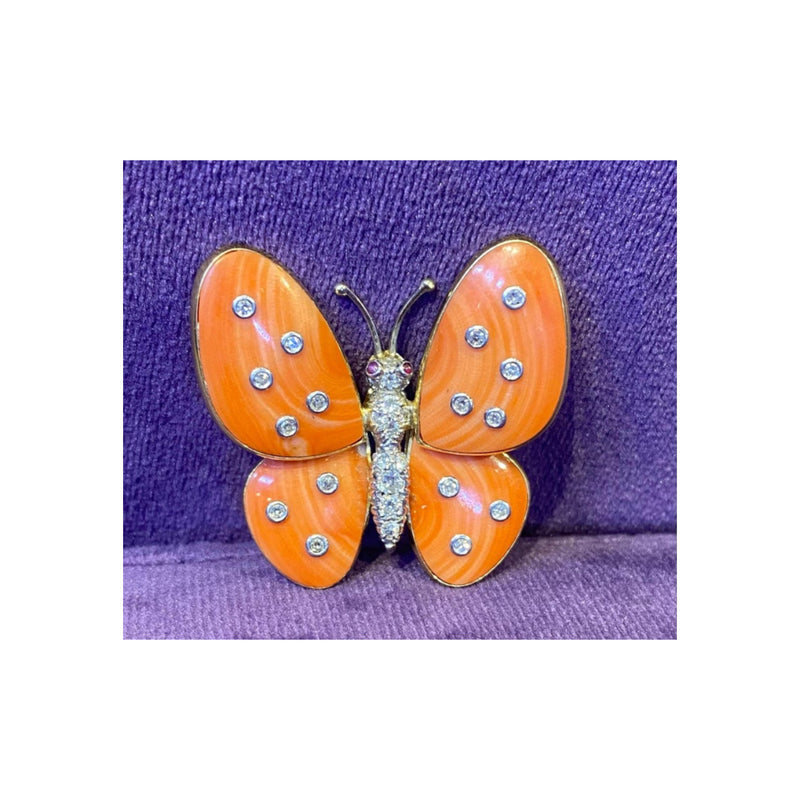 Van Cleef & Arpels Coral & Diamond Butterfly Pendant