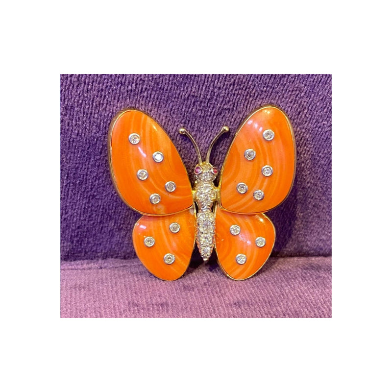 Van Cleef & Arpels Coral & Diamond Butterfly Pendant