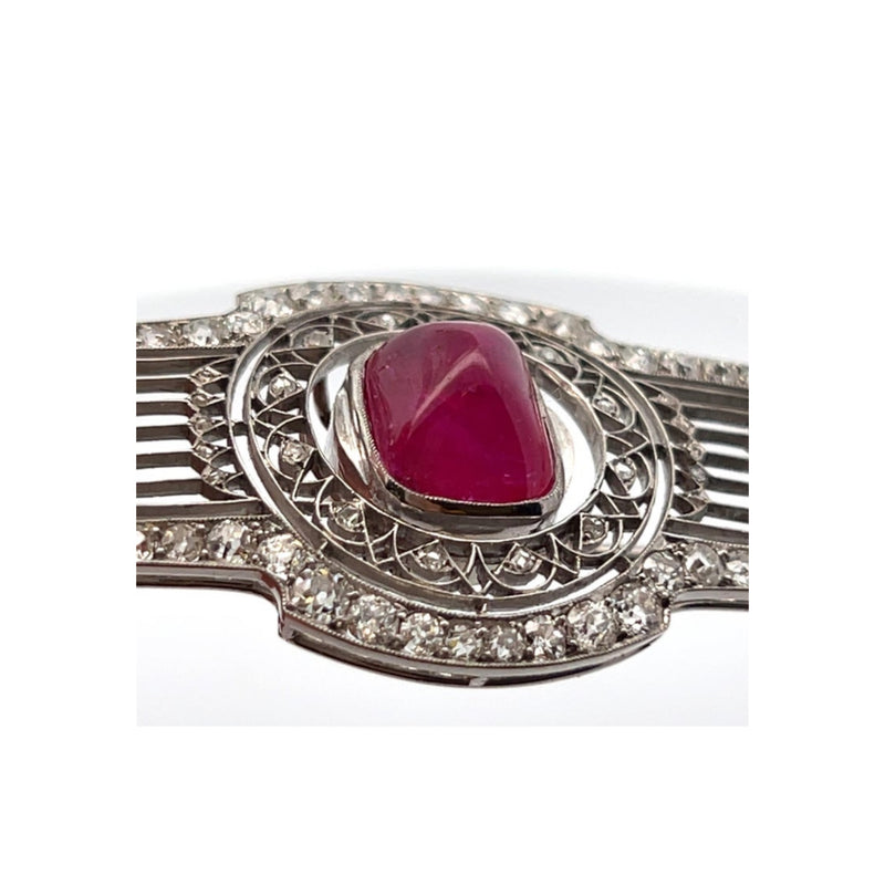 Art Deco Unheated Ruby and Moonstone Brooch